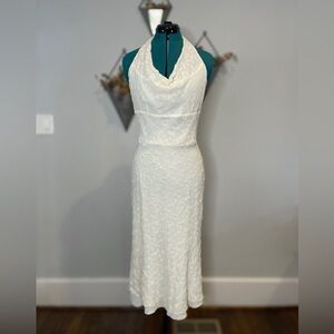 Nicole Miller Ivory Backless Halter Midi Dress